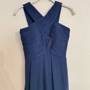 Bill Levkoff Size 2 Navy Crisscross Neck Chiffon A-Line Formal Bridesmaid Dress